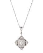 18k White Gold Emerald-cut Diamond Pendant Necklace