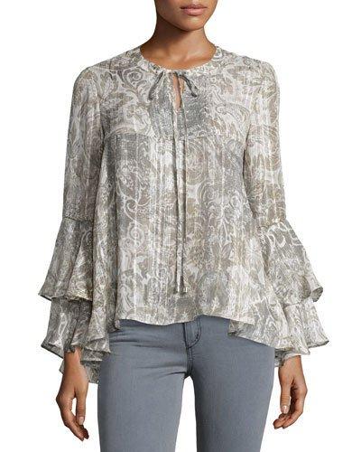 Scroll-print Chiffon Blouse,