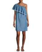 Indigo Asymmetric Fringed Chambray Dress,
