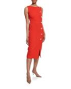 Boat-neck Sheath Dress With Flower Buttons