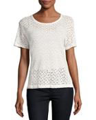 Linen Eyelet Short-sleeve Crewneck T-shirt