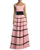 Nicoletta Tiered Fringe Jersey Gown, Pink/black