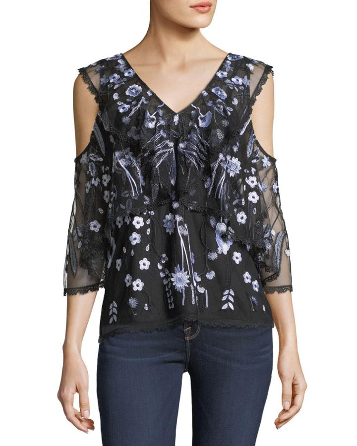 Roxanne Floral-embroidered Popover Blouse