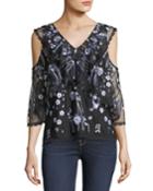 Roxanne Floral-embroidered Popover Blouse