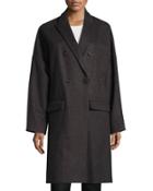 Long Cashmere-wool Coat, Gray/brown
