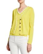 V-neck Scalloped Cotton Cardigan