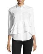 3/4-sleeve Tiered-hem Top, White