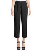 Collared-waist Cropped Pleated Pants