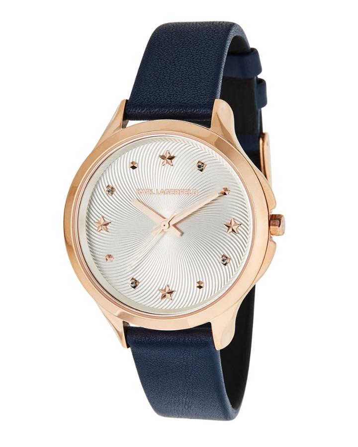 38mm Karoline Leather Watch, Rose/navy