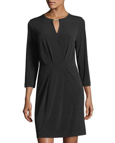 Pleated-front 3/4-sleeve Dress