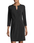 Pleated-front 3/4-sleeve Dress