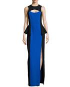 Colorblock Cutout Peplum Gown