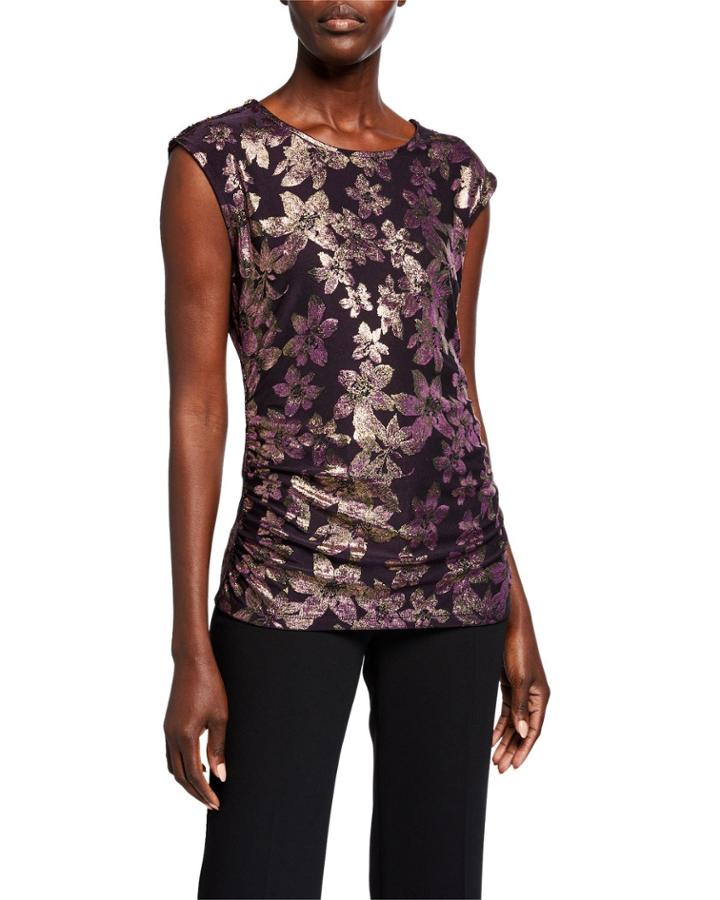 Metallic Floral Cap-sleeve Top