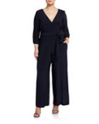 Plus Size Wrap-tie Wide-leg Jumpsuit