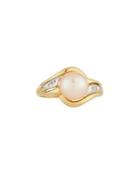 Two-tone 14k Peach Pearl & Diamond Ring,
