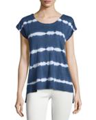 Linen Tie-dye High-low Tee, Navy/white