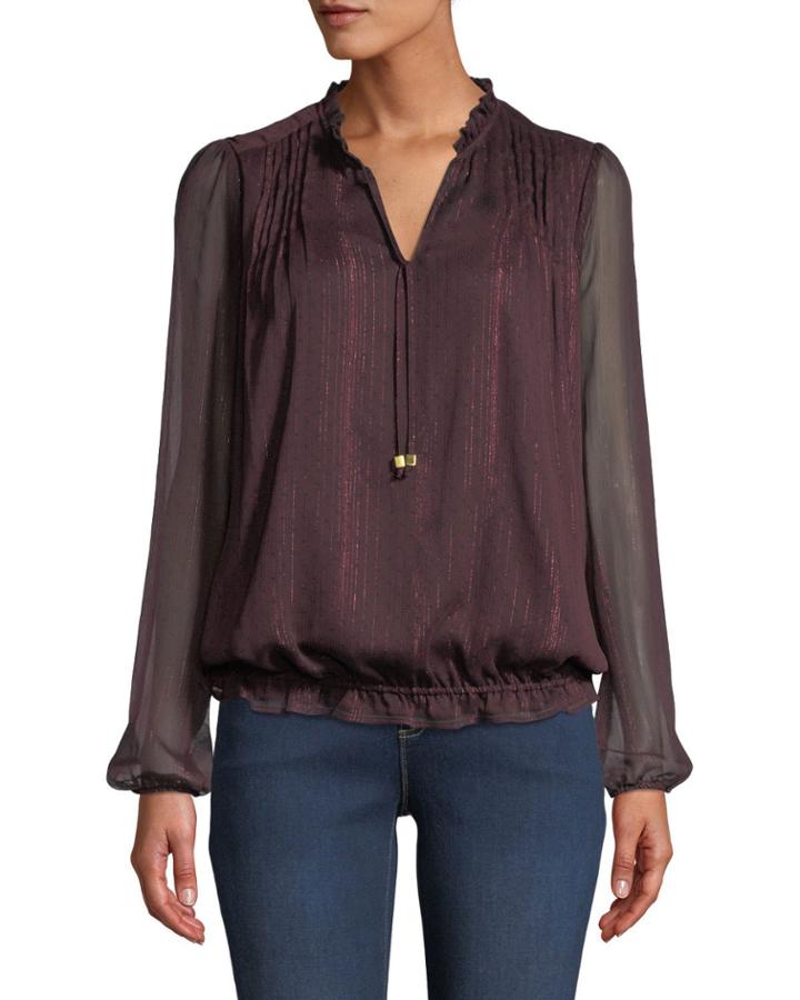 Michael Kors Semisheer Metallic-detail Blouse