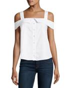 Button-front Cold-shoulder Cotton