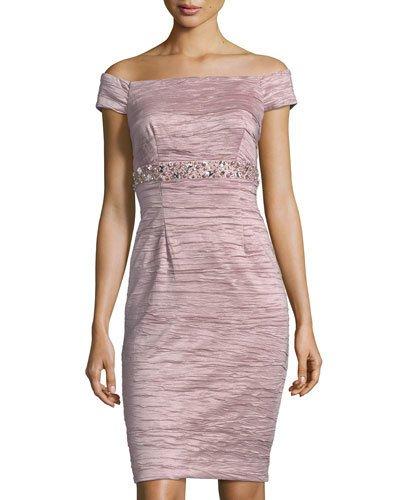 Off-the-shoulder Beaded-waist Cocktail