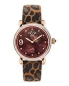 Ravenna Diamond Swiss Watch With Animal-print Suede Handmade Italian Leather Band, Brown