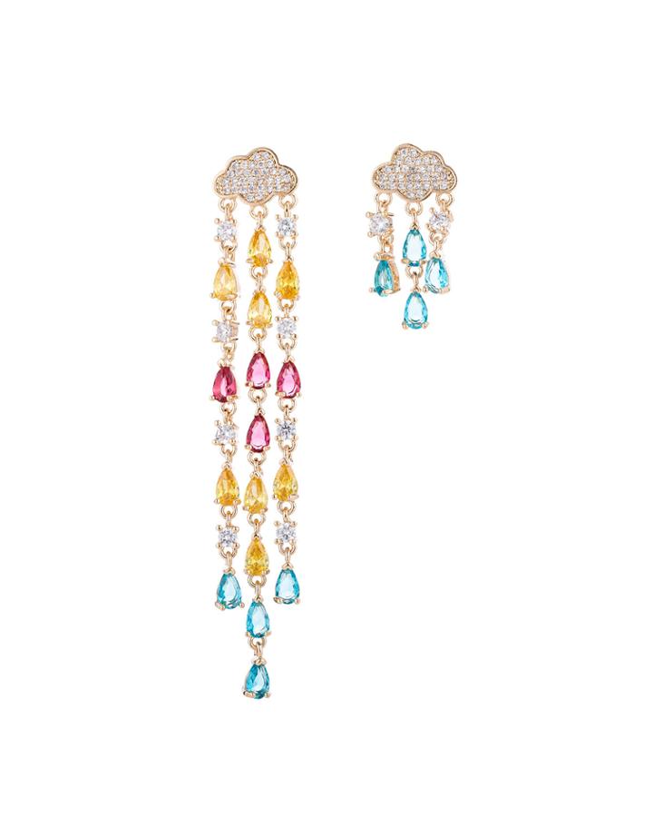 Rain Drop Cubic Zirconia Mismatch Earrings