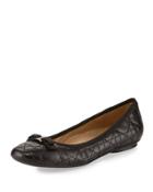 Sabrina Quilted Leather Bow Flat, Black