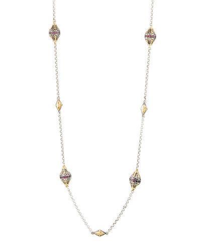 Artemis Sterling Silver, 18k Gold & Rhodolite Station Necklace,
