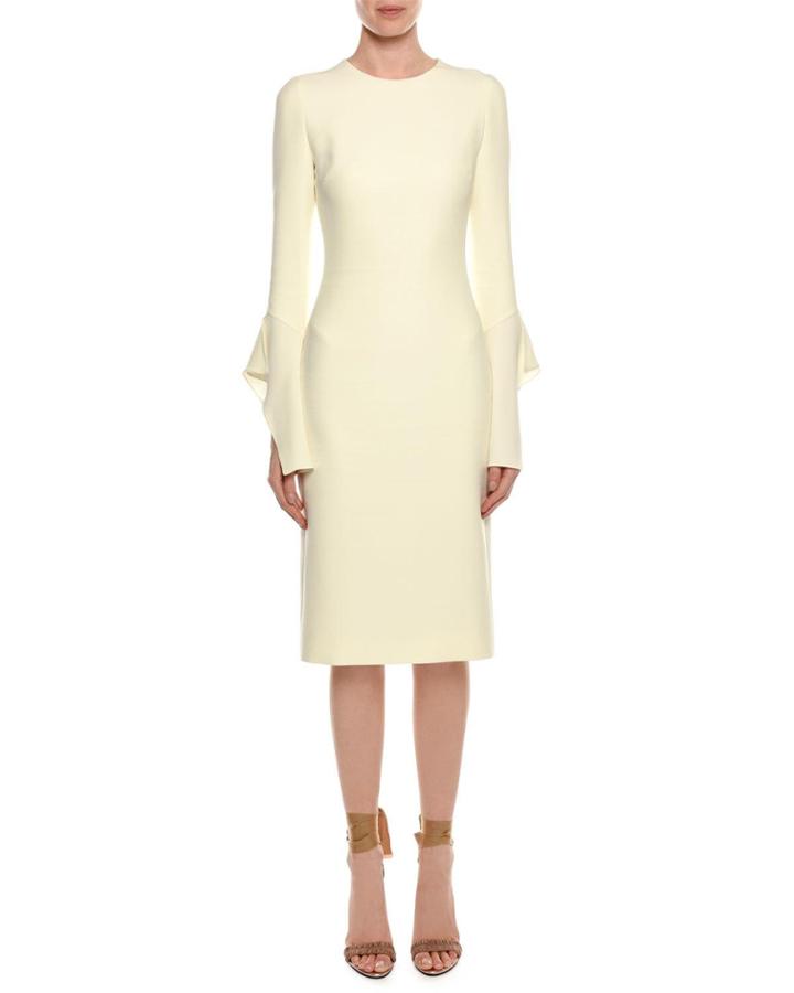 Bell-sleeve Silk Sheath Cocktail Dress