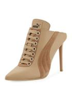 Lace-up Leather Mule Sneaker Pump, Taupe