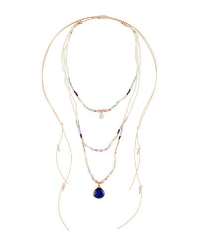 Long Multi-row Adjustable Beaded Necklace, White