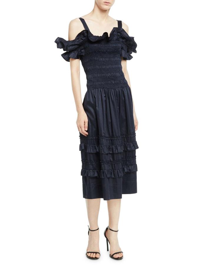 Off-the-shoulder Smocked Ruffle Dress