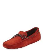 Gommini Suede Driver With Braided Tie, Red