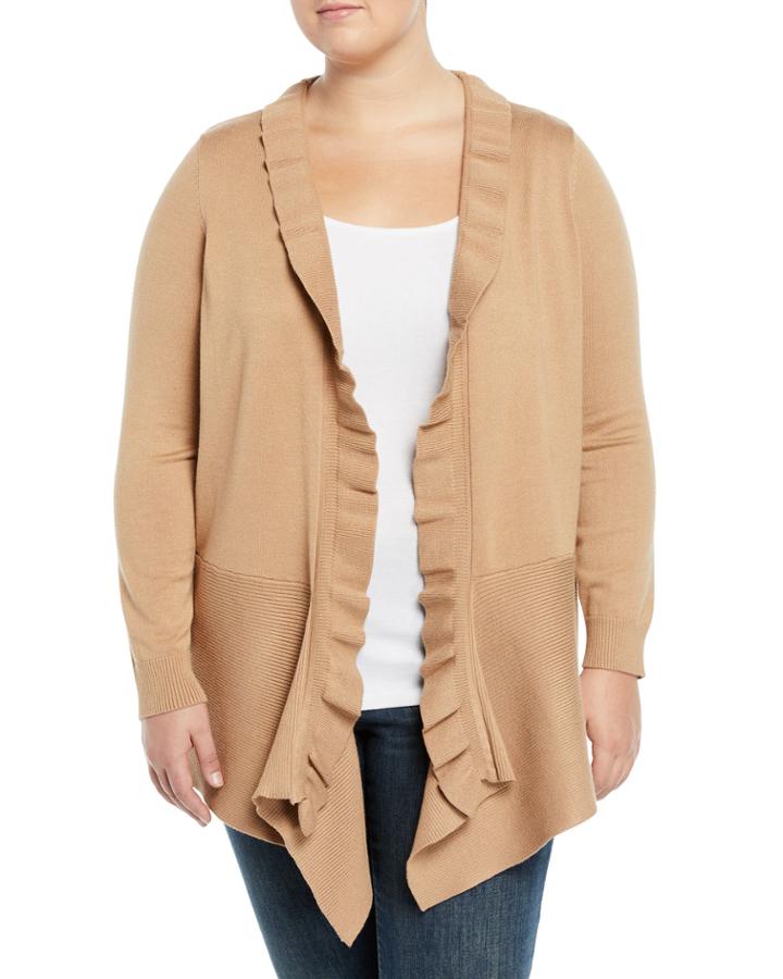 Ruffled-front Ribbed-hem Cardigan,