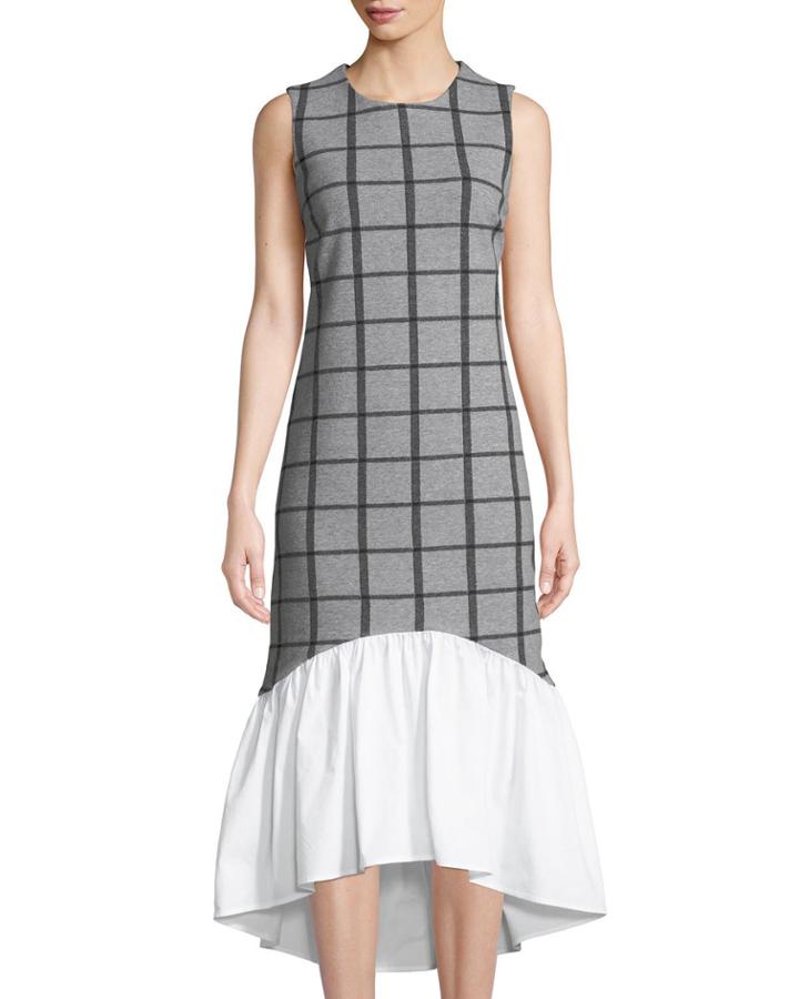Grid Sleeveless Ruffle