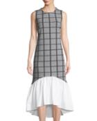 Grid Sleeveless Ruffle
