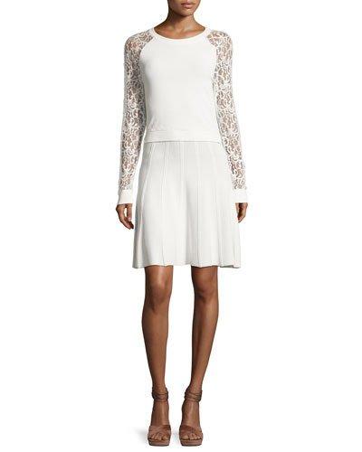 Blake Lace Raglan-sleeve Dress, White