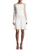 Blake Lace Raglan-sleeve Dress, White