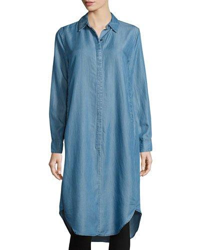 Long-sleeve Chambray Tunic, Blue