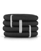 Noir Four-row Spring Coil Cable & Diamond Bracelet, Black,
