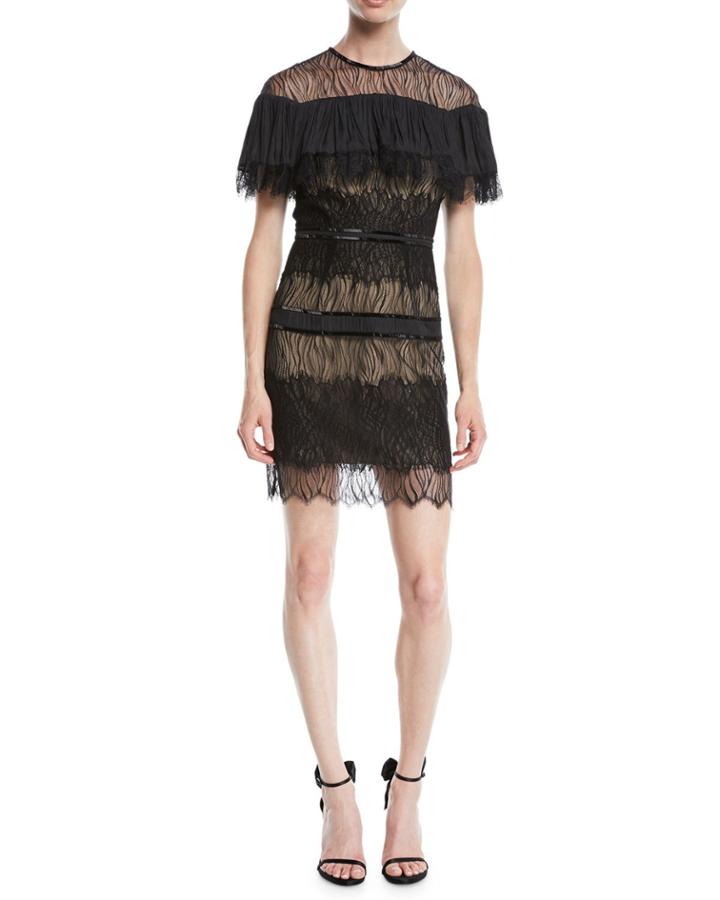 Pleated Lace Mini Dress W/ Beading