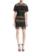Pleated Lace Mini Dress W/ Beading