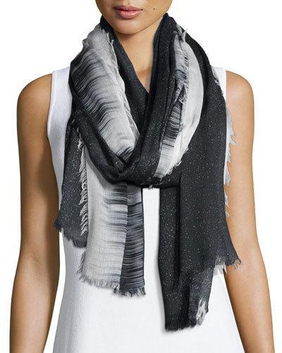 Sparkly Ombre Fringe Scarf, Black/white