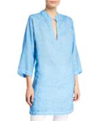 Mandarin-collar 3/4-sleeve Paisley-embroidered