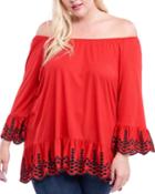 Plus Size Off-the-shoulder Embroidered Top