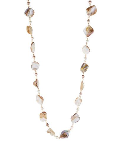 Long Shell & Pearlescent Bead Station Necklace