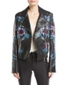 Zip-front Floral-print Studded Lambskin Leather