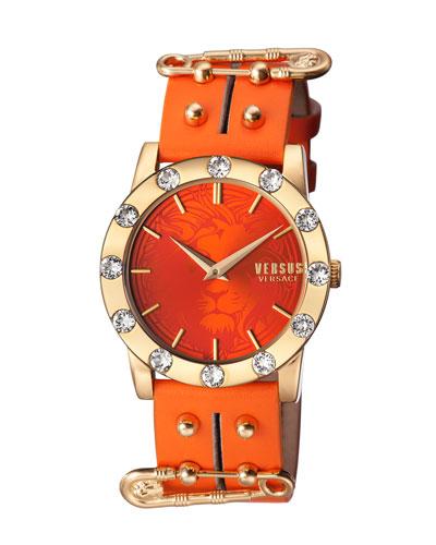 Miami Crystal Round 40mm Women's Watch, Golden/orange