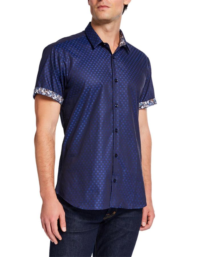 Men's Short-sleeve Solid Jacquard