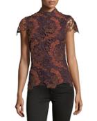 Two-tone Floral-lace Top
