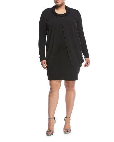 Chiffon-overlay Long-sleeve Dress,